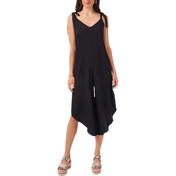 Vince Camuto Pants - Vince Camuto Solid Tie-Shoulder Cascading Black Jumpsuit Size XL